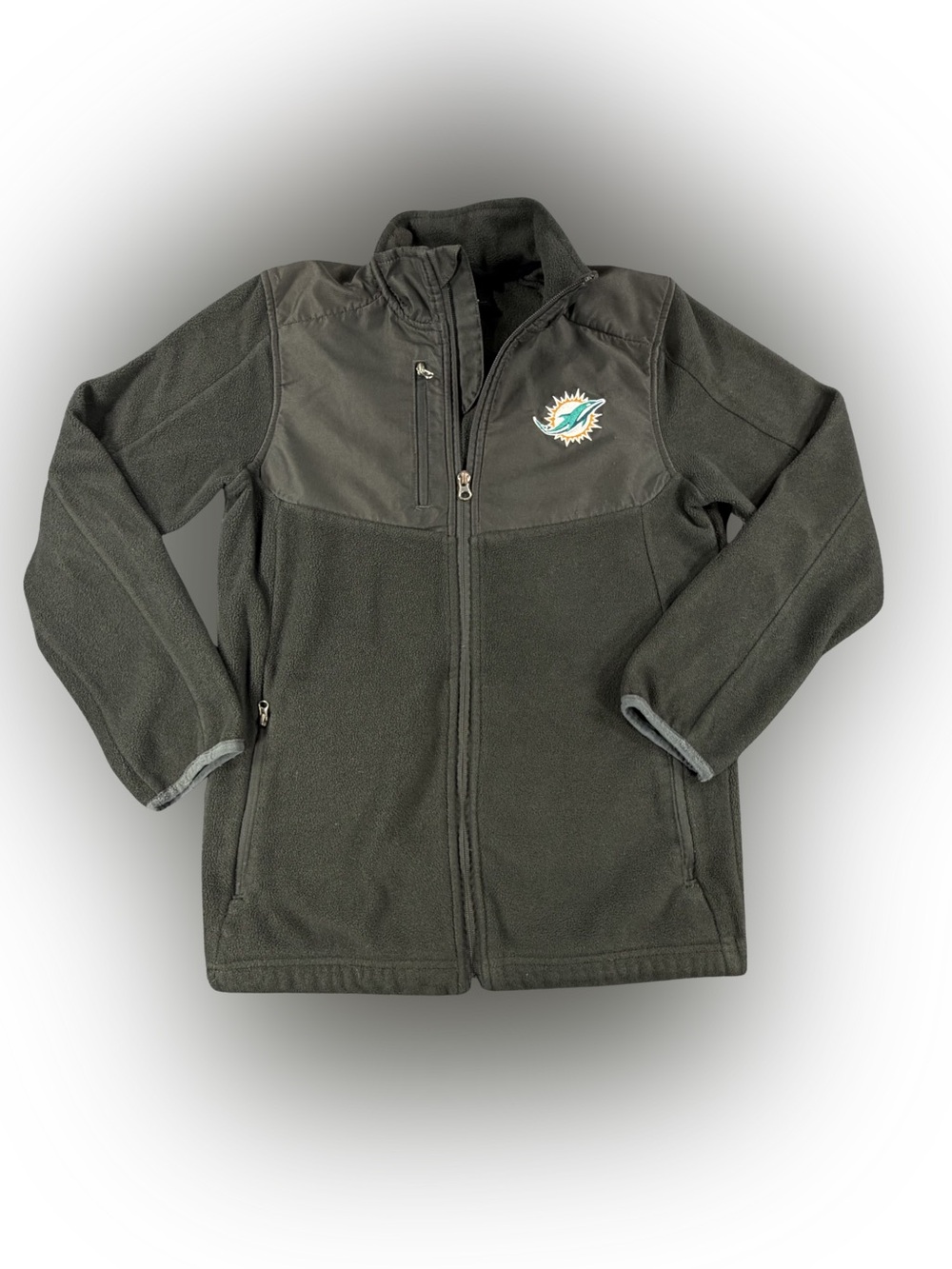 Kid’s Miami Dolphins NFL Team Apparel Youth Olive Green Fleece Jacket Size 10/12